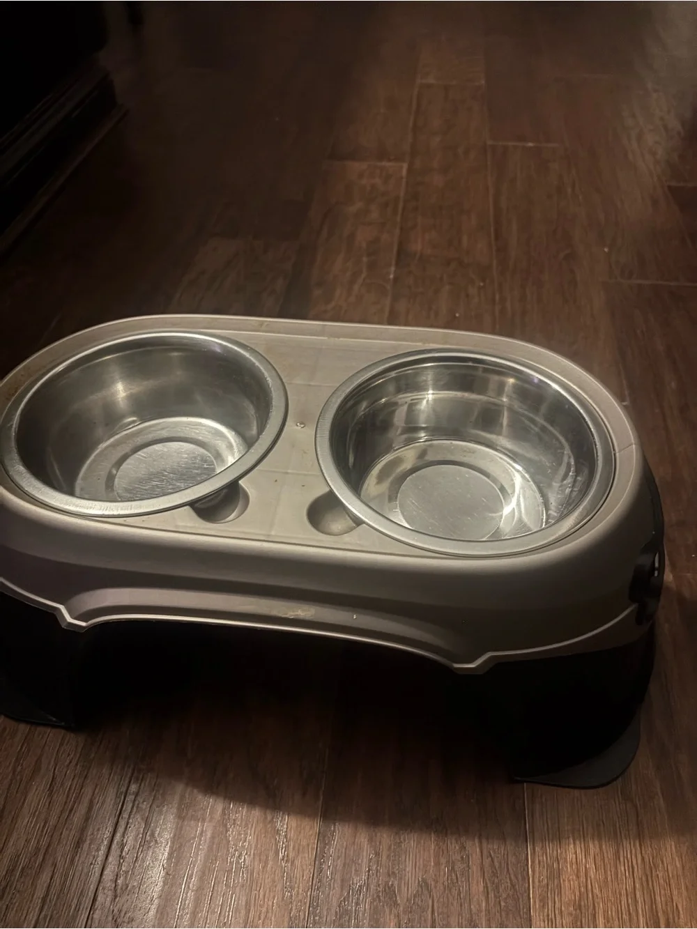 Source Unknown Two-Bowl Elevated Dog Feeder in Silver and Black